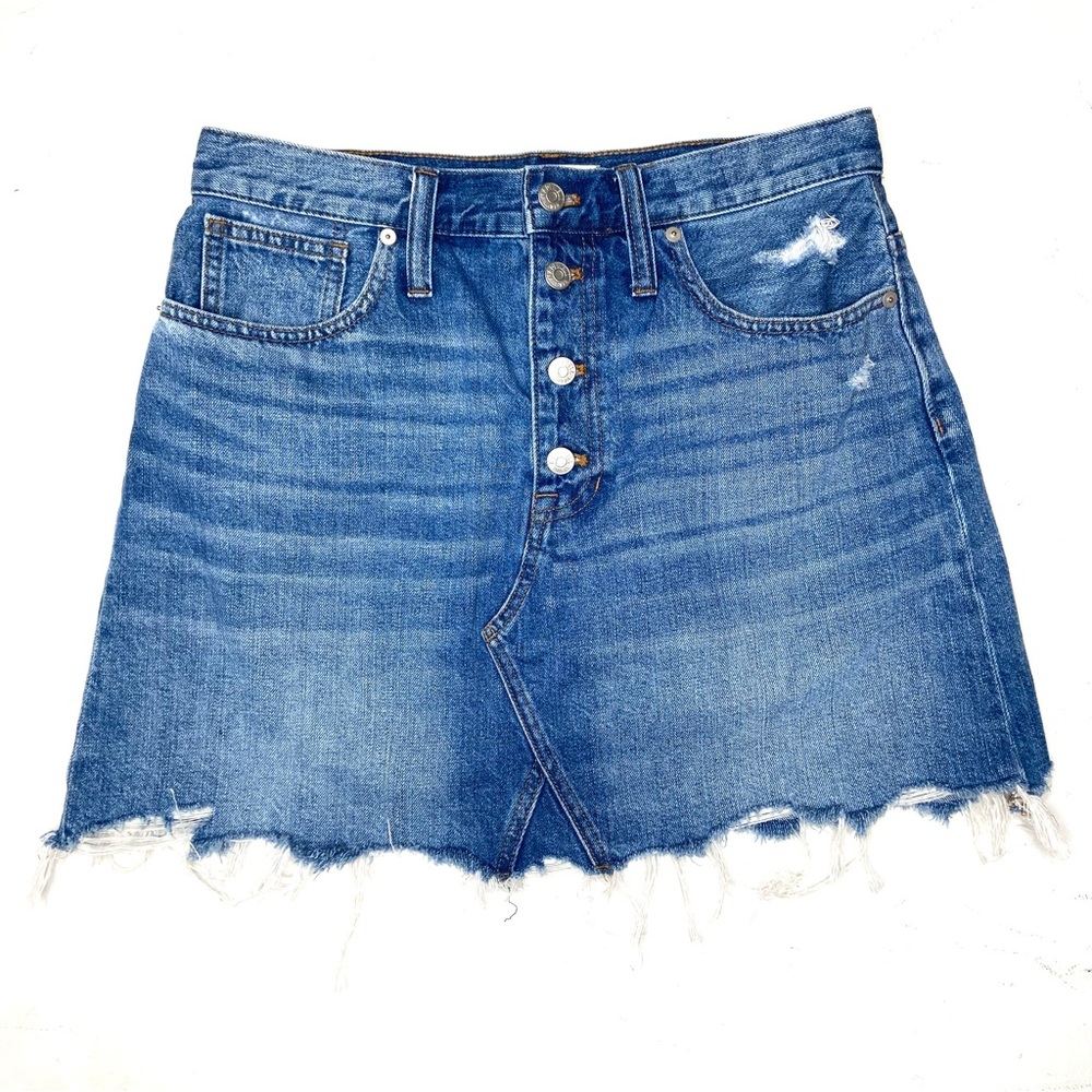 Madewell Exposed Button Fly Rigid Denim A-Line Mini Skirt Size 30